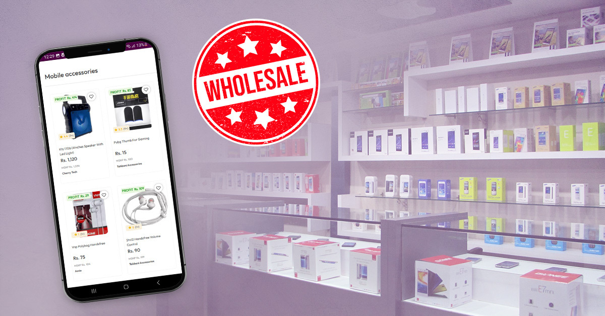 Retailer browsing mobile accessories on Sadda for wholesale purchase in Karachi.