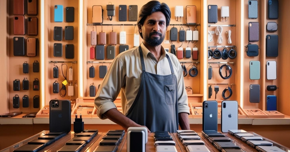 Retailer ordering wholesale mobile accessories online through Saddar in Karachi.