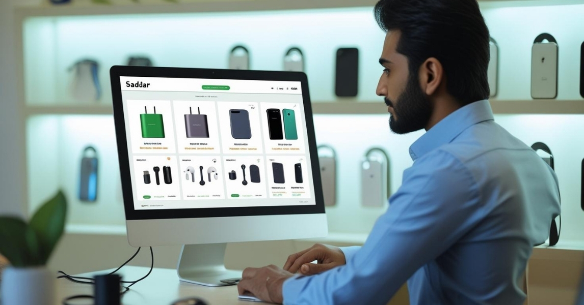 Mobile shop owner buying mobile accessories and phones at wholesale prices from Saddar.