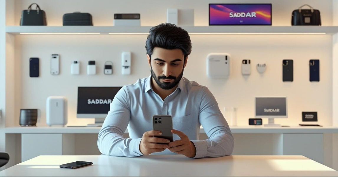 Shopper browsing the Saddar to buy mobile accessories and electronics in Pakistan.
