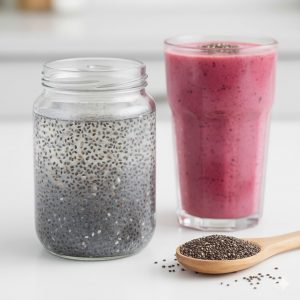 Chia seeds soaked in water highlighting their gel-like texture and nutritional benefits.”