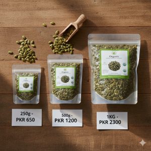 Different packs showing pumpkin seeds price in Pakistan for wholesale and retail buyers